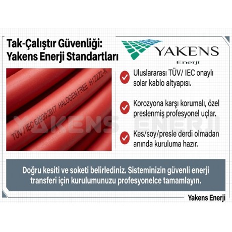 4mm (1m+1m) Solar Regülatör Kuru Akü Bağlantı Kablosu Hazır Seti –  Şarj Kontrol Cihazı Halka Soket Papuçlu Kırmızı Siyah Kablo